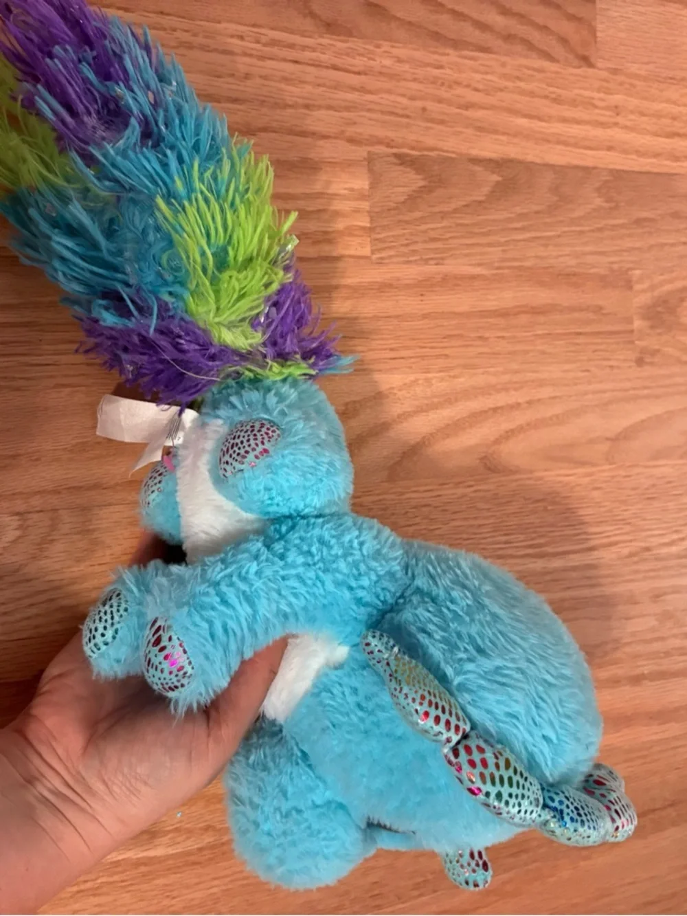 Triceratops Dinosaur Plush Blue Rainbow Tail Stuffed Animal Kids Toy